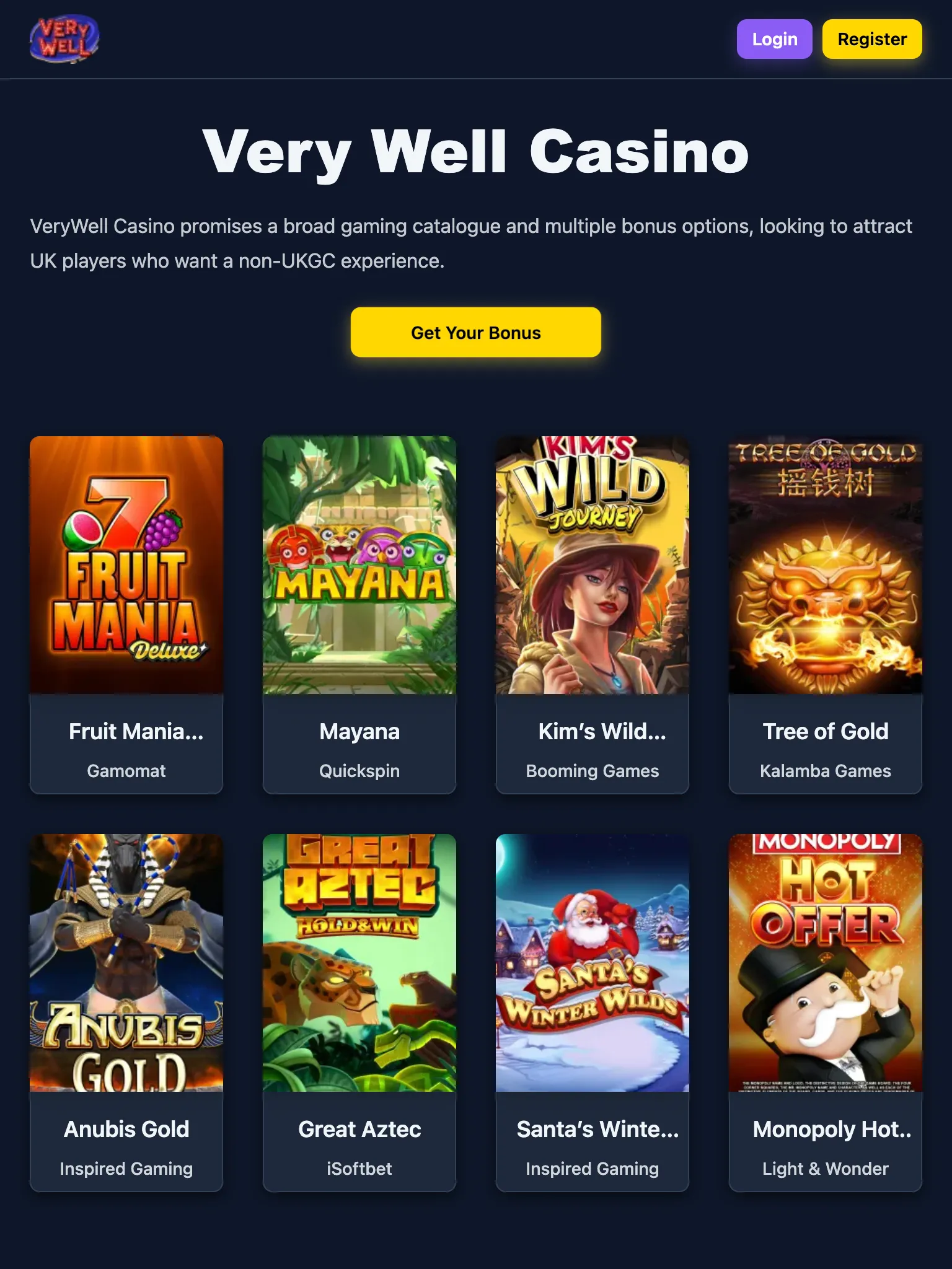 Very Well Casino bonus